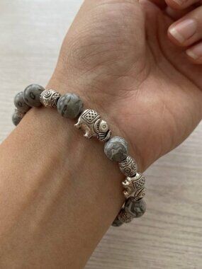 Scenery Jasper and Elephant Gemstone Bracelet